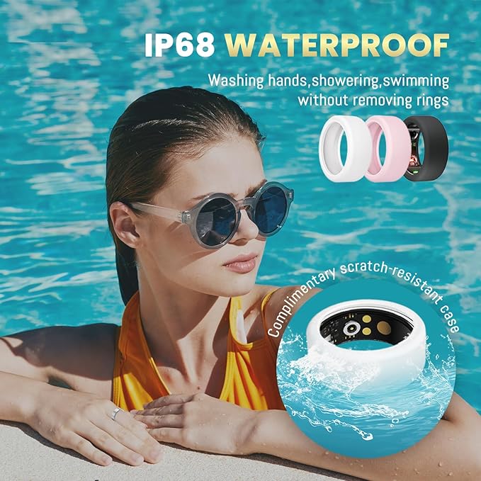 Smart Ring For Women Men, Health Tracker with Heart Rate/Blood Oxygen/Blood Pressure/Sleep Monitoring/Step Counting, IP68 Waterproof Fitness ring, No App Fees for iPhone & Android (Lavender Pink, 6#)