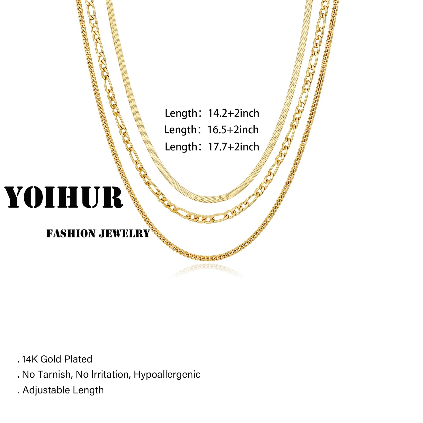 YOIHUR Gold Layered Necklaces for Women, 14K Gold Plated Dainty Necklace Chain Choker Necklaces Herringbone Necklace Set Gold Jewelry Gift for Women