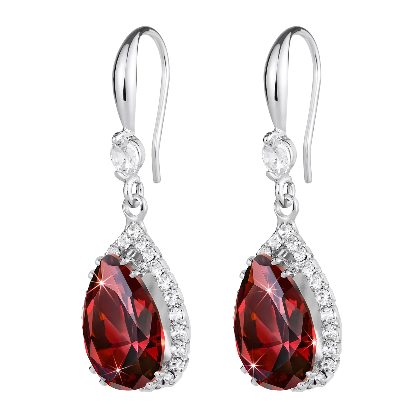 Linawe Silver Red Imitation Diamond Dangle Earrings for Women Trendy, Ruby Rhinestone Cubic Zirconia Crystal Teardrop Earrings, Wedding Bride Bridesmaids Birthstone Jewelry
