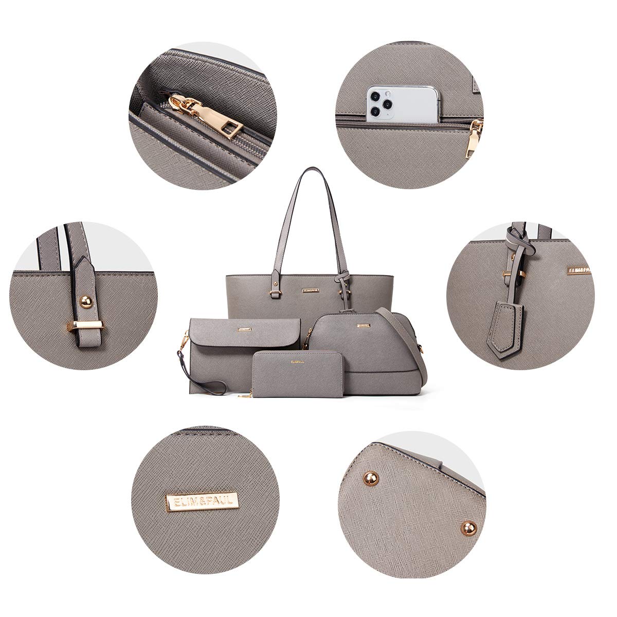 Women Fashion Synthetic Leather Handbags Tote Bag Shoulder Bag Top Handle Satchel Purse Set 4pcs