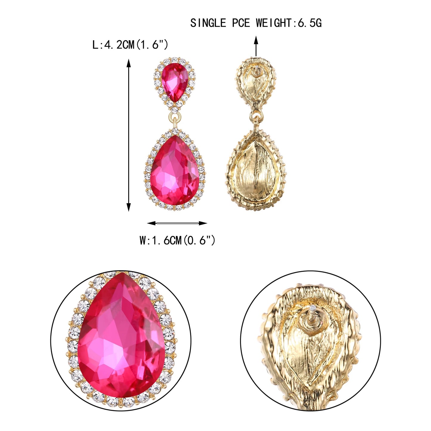 EVER FAITH Women's Fuchsia Austrian Crystal Costume Party Dangle Earrings, Elegant Bridal Waterdrop Pierced Earrings for Bridesmaid Hot Pink