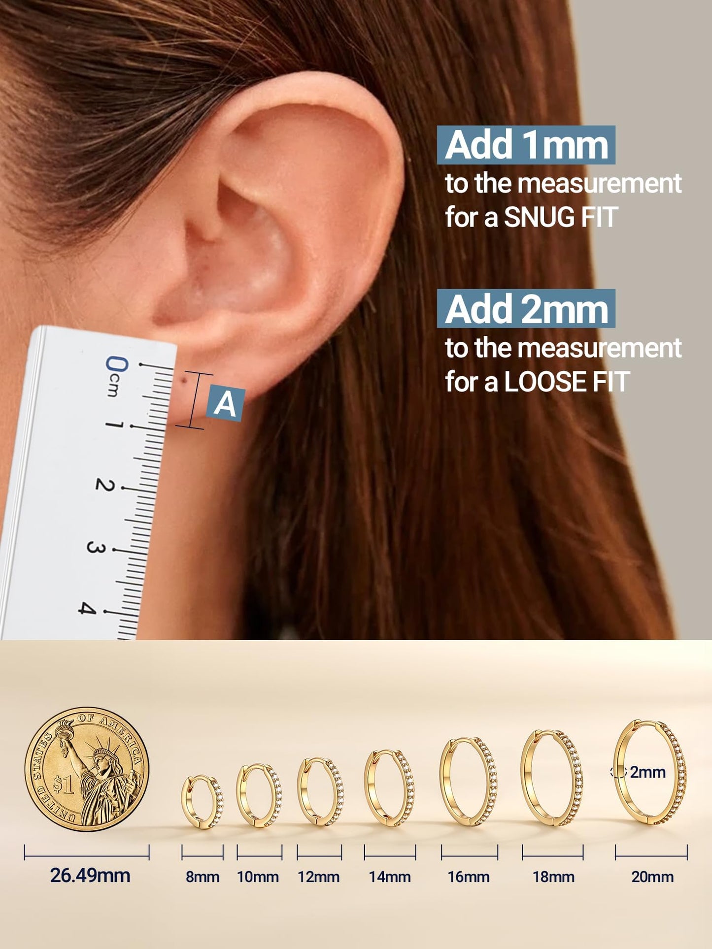 Gold Hoop Earrings For Women Cubic Zirconia Hoops Earring Hypoallergenic 8mm Tiny Huggie Jewelry Non Tarnish Cartilage Piercing Waterproof Ear Earings