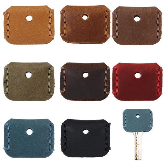 GLOBLELAND 8Pcs 8Colors Leather Key Cap Covers Key Sleeve Vintage Key Ring Holder Keychain Key Fod Protector Vintage Leather Key Cover Protective Key Case Key Ring Pouch Head Key Cover for Broken Key