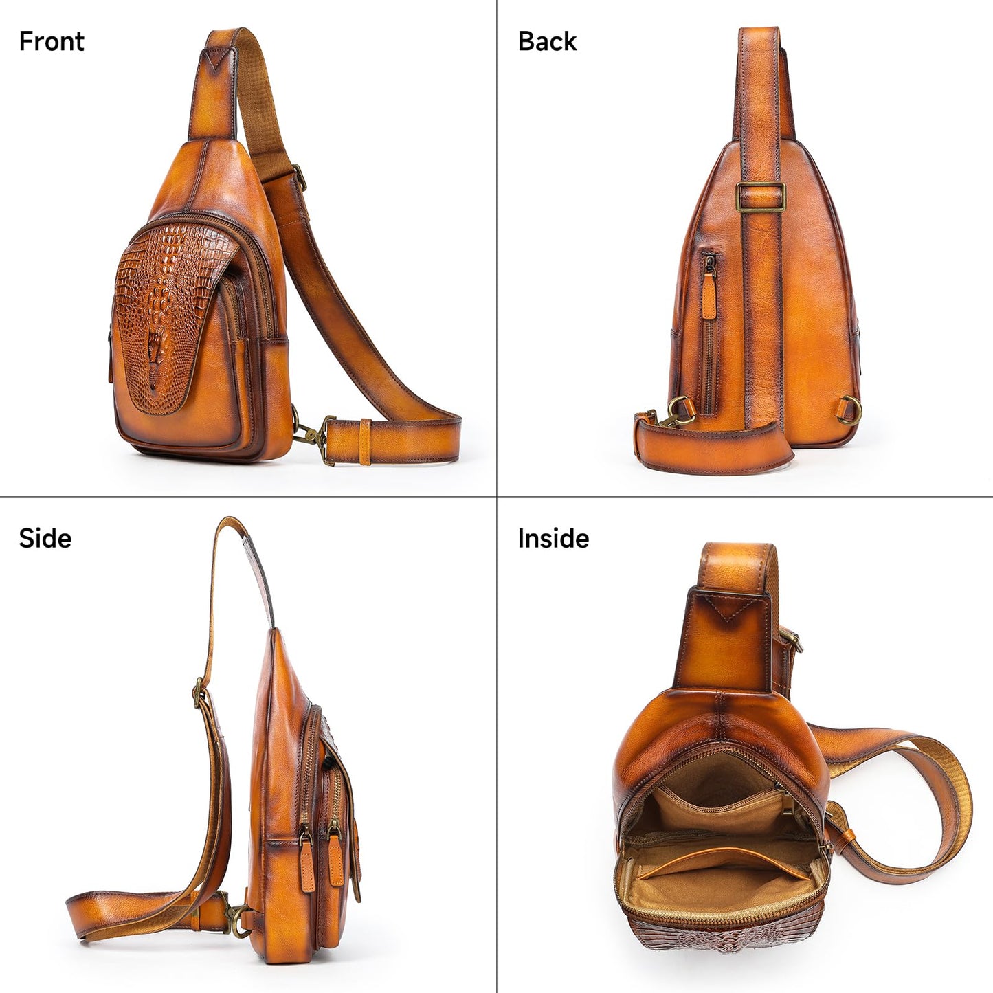 NIUCUNZH Genuine Leather Sling Bag Crocodile Flap Crossbody Purse Shoulder Bag for Travel Everyday Carry Brown