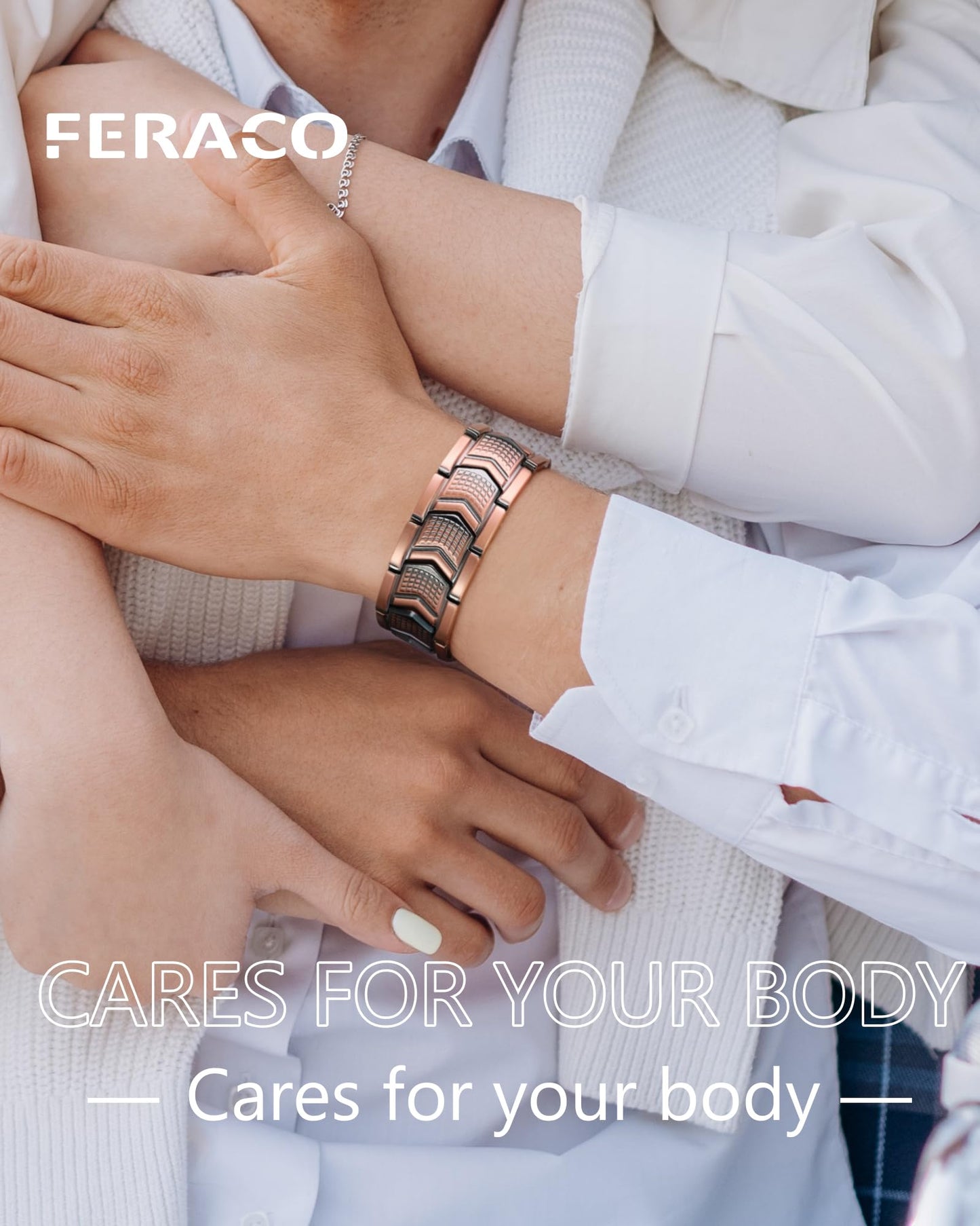 Feraco Copper Bracelet for Men 3X Strength,Magnetic Therapy Bracelet Copper Jewelry with Powerful 3800 Gauss Magnets,Premium Fold-Over Clasp(Upgrade)