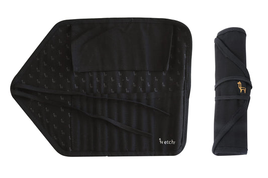 ETCHR Canvas Roll Up Brush Pouch - Black Paint Brush Holder with Canvas Ties