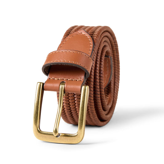Amazon Essentials Men's Tubular Stretch Weave Belt, Tan, 36