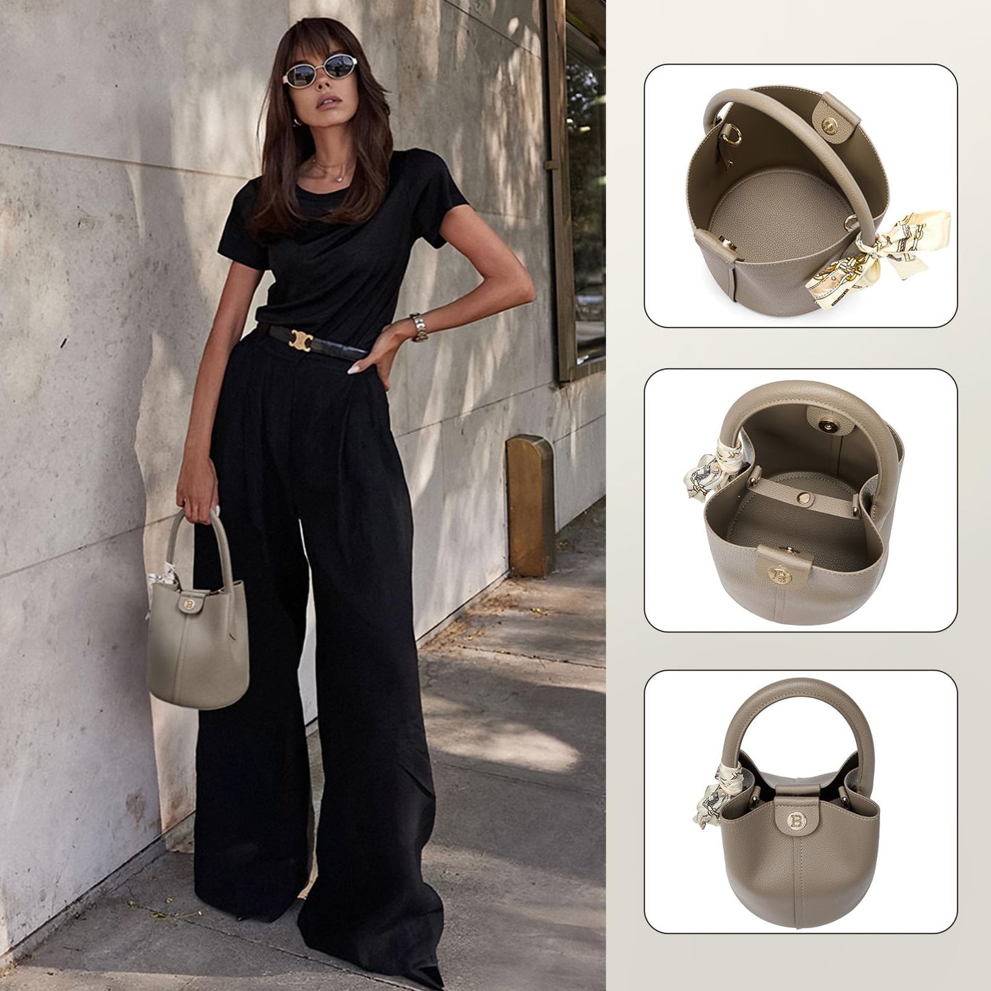 BOSTANTEN Small Crossbody Bags for Women Vegan Leather Mini Bucket Handbag Removable Shoulder Strap Camel Brown