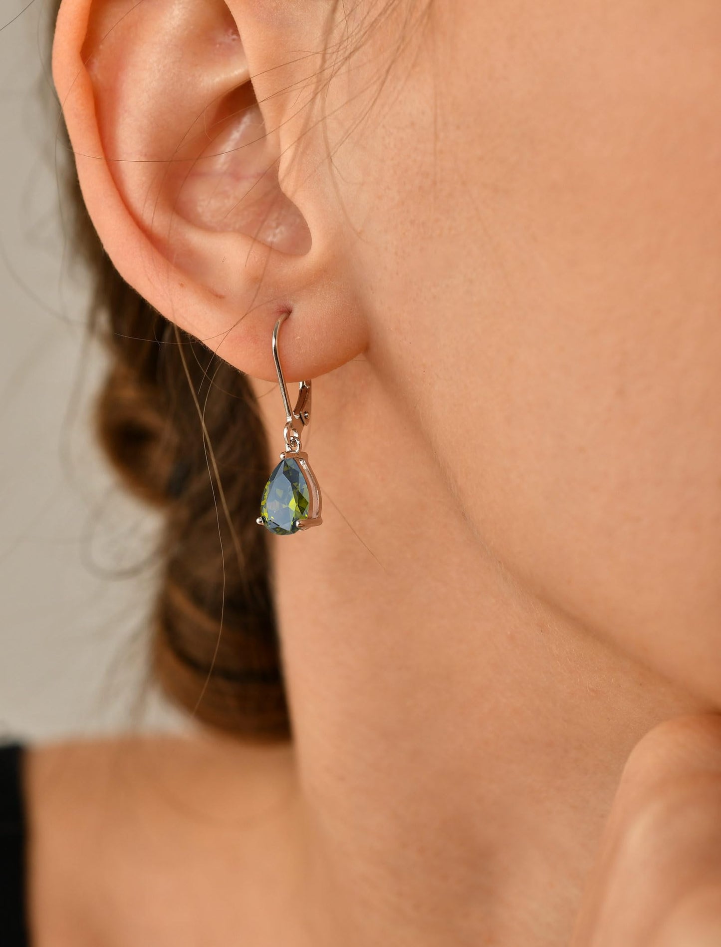 YL 925 Sterling Silver Teardrop Dangle Drop Earrings for Women 7x10 MM Solitaire Created Peridot Leverback Jewelry