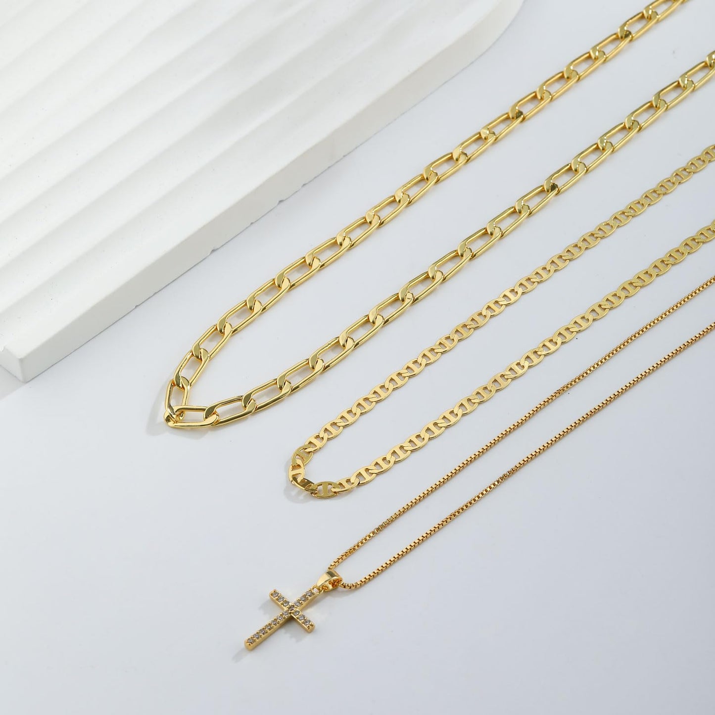 Nancomy Layered Gold Cross Necklaces for Women, Stack Stackable 14K Gold Plated CZ Cubic Zirconia Pendant Necklace Set Dainty Choker Layering Necklaces for Women Faith Jewelry Religious Gift