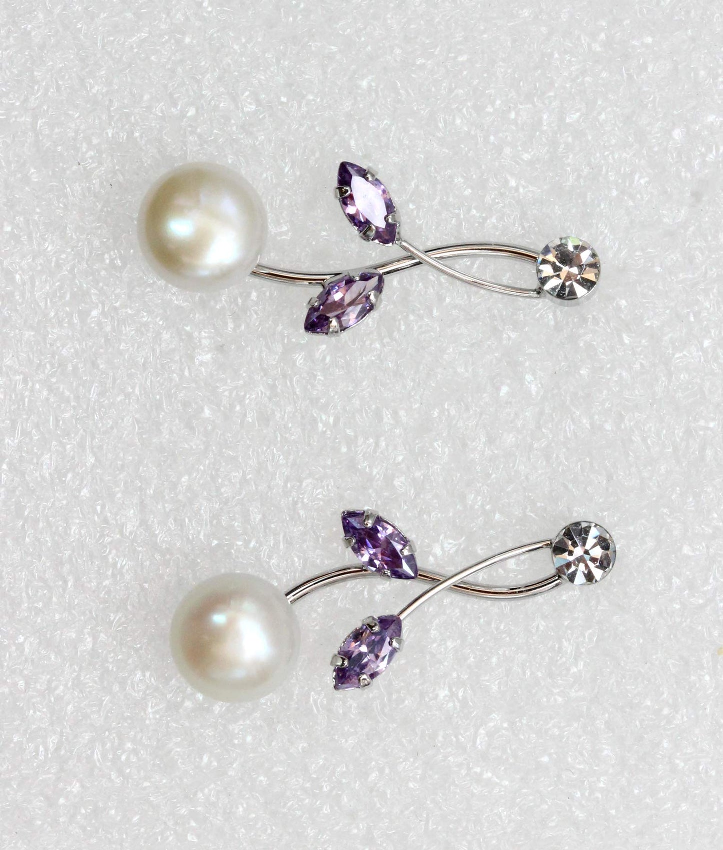 Faship Gorgeous CZ Crystal Genuine Freshwater Pearls Floral Necklace Earrings Set - Purple