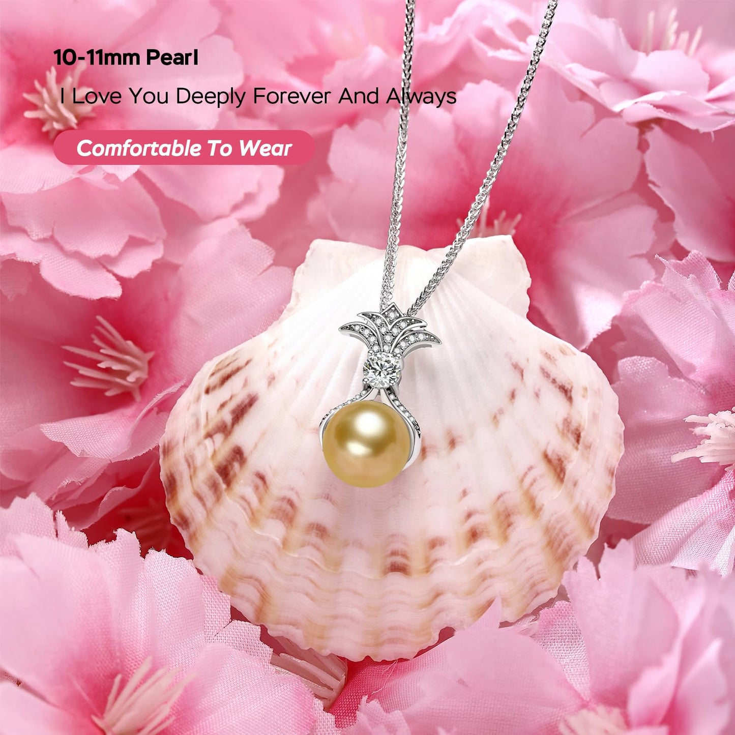 Pearl Necklaces for Women, Anniversary Birthday Gifts for Wife, Mom, Dauhter, Girlfriend, Grandma (Golden10-11mm)