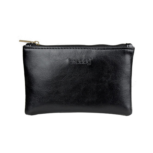 FIREDOG Leather Storage Pouch Zipper Case Handmade Vintage Organizer Carrying Travel Wallet Roll-Up Holder for Coins Cables Small Accessories Black Regular Size