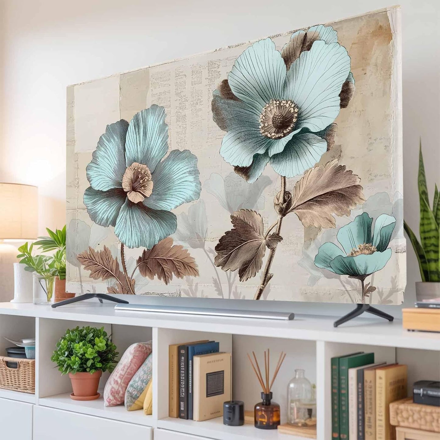 Yukro 32 Inch, 28"x16" Blue Broccoli Indoor TV Dust Cover, Vintage Flowers Victorian Style Elastic TV Dustproof Cover