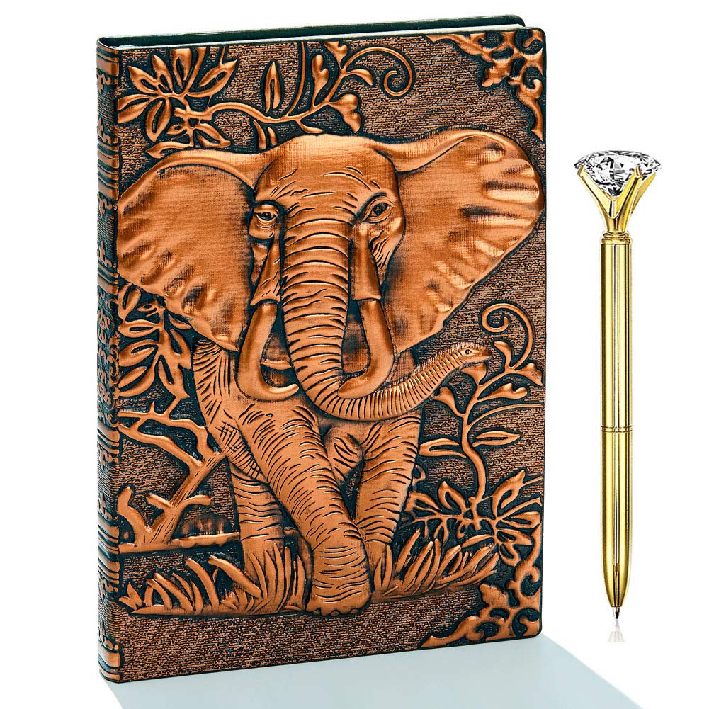 Elephant Journal,Leather Writing Journal Notebook ,A5 Lined Journal,200Pages,Personal Diary-Antique Handmade Embossed Daily Notepad Sketchbook,Travel Diary&Notebooks to Write in,Gift for Men&Women