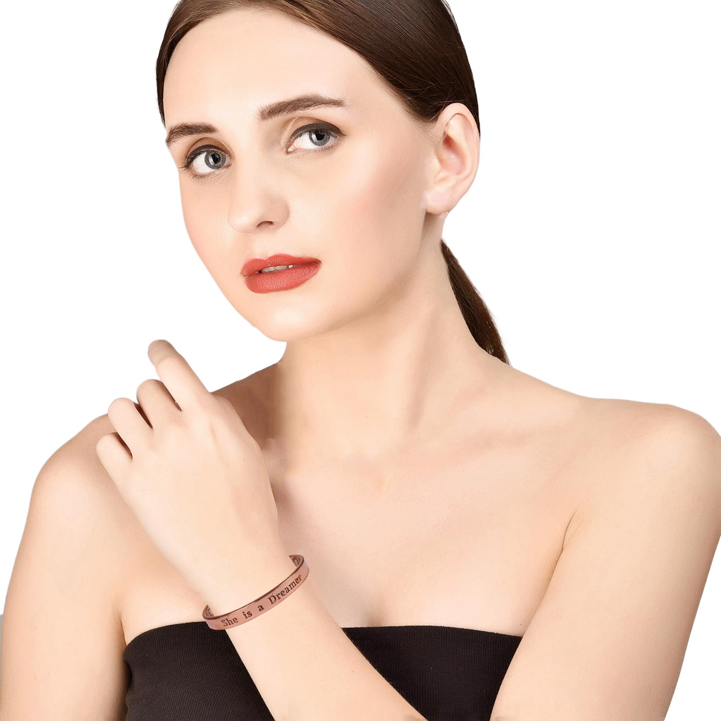 Touchstone Inspirational Copper Engraved Magnetic Bracelets for Women-Personalized Jewelry Gifts for Best Friend/Mom/Daughter/Sister - Adjustable Bracelet in a Gift Box She is a Dreamer