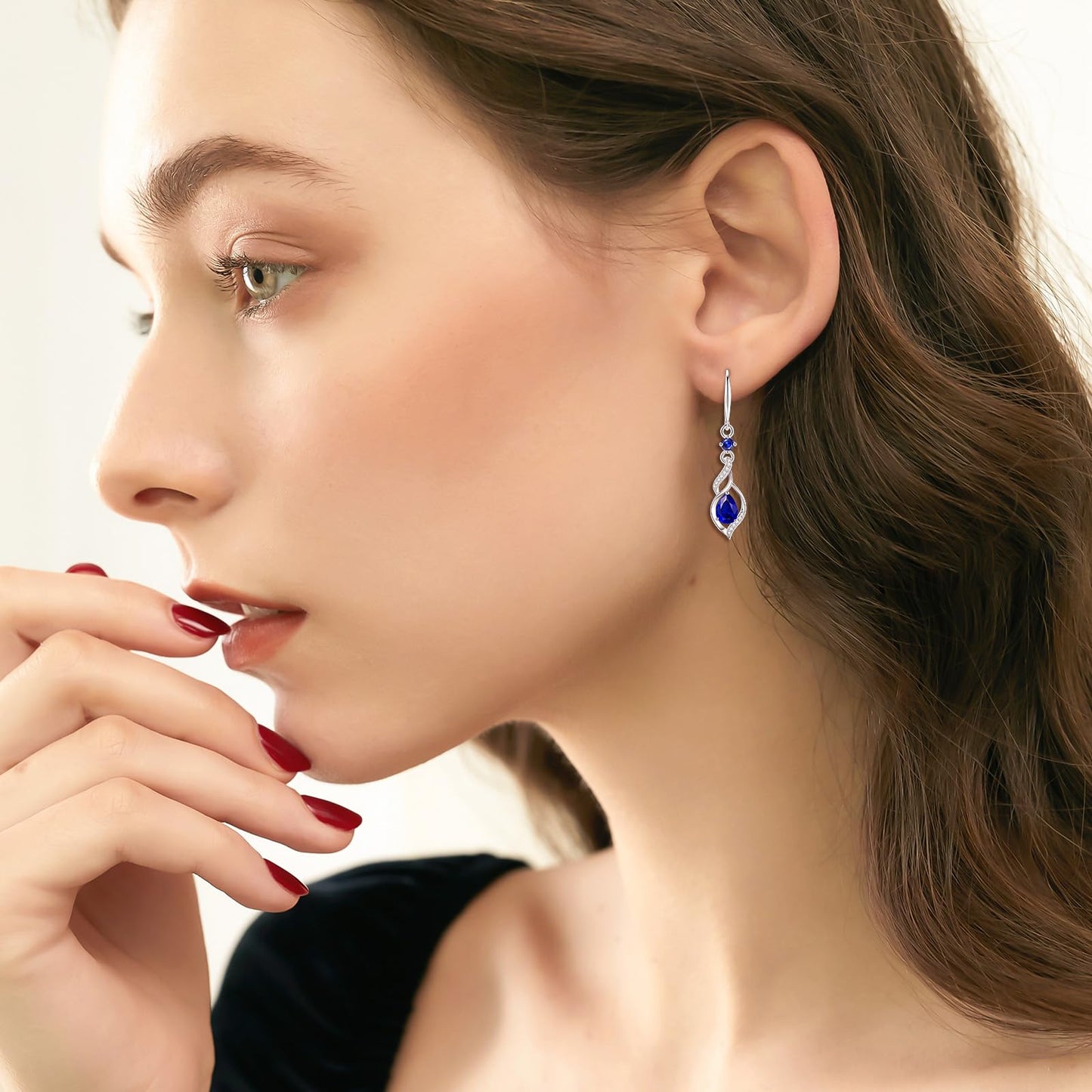 FANCIME Gift for Women September Birthstone Dangle Earrings for Women Teardrop Sapphire Earrings S925 Sterling Silver infinity Love Birthday Gifts for Mom Women