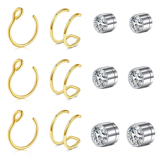 JFORYOU FORYOU Fake Nose Ring Fake Nose Piercing Fake Nose Rings for Women Faux Nose Piercing Clip on No Pierced Non Piercing Faux Body Piercing Jewelry for Women Men