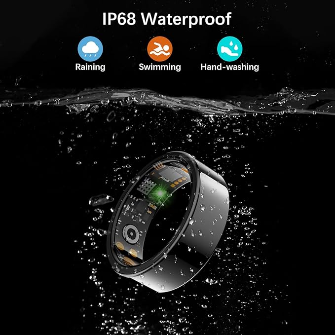 Smart Health Ring for Women Men, Fitness Tracker Ring with Heart Rate, Blood Oxygen, Sleep Tracker, Step Tracker, No Subscription Fee, IP68 Waterproof Smart Ring for iPhone & Android (Black, 12#)