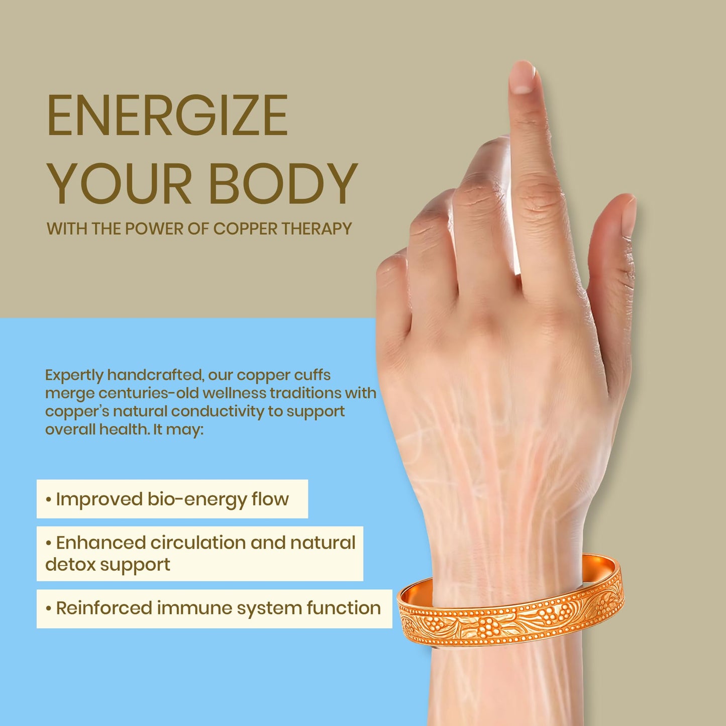 Healing Monk Pure Copper Bracelet for Men & Women – Handmade Uncoated Copper Jewelry Cuff – Adjustable Healing Copper Bracelets for Arthritis – Mens & Womens Copper Cuff Pulsera de Cobre (Twist)
