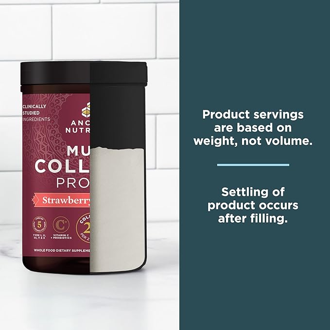 Ancient Nutrition Hydrolyzed Collagen Peptides Powder with Probiotics, Strawberry Lemonade Multi Collagen Protein for Women and Men with Vitamin C, 45 Servings, Supports Skin and Nails, Gut Health, 18