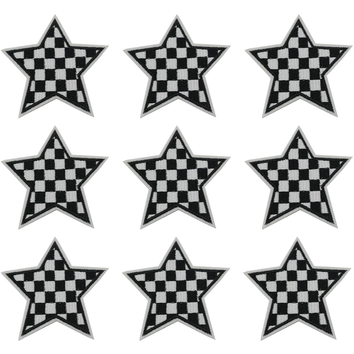 XGNG 20pcs Black and White Star Plaid Iron-On Fabric Patch Clothes Decoration Embroidery Patch