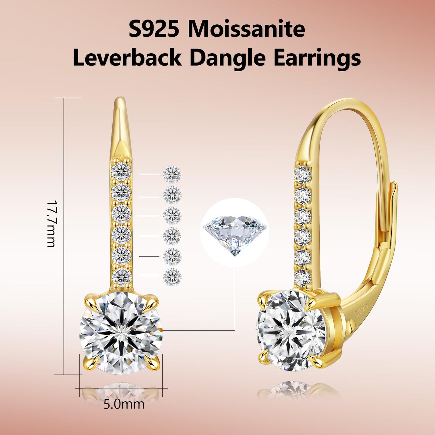 KRKC Moissanite Earrings, 1.0ct-2.0ct D Color Lab Created Diamond Earring, 14k White Gold Plated Sterling Silver Dangle Earrings S925 Leverback Drop Earring for Women Hypoallergenic Jewelry for Gifts