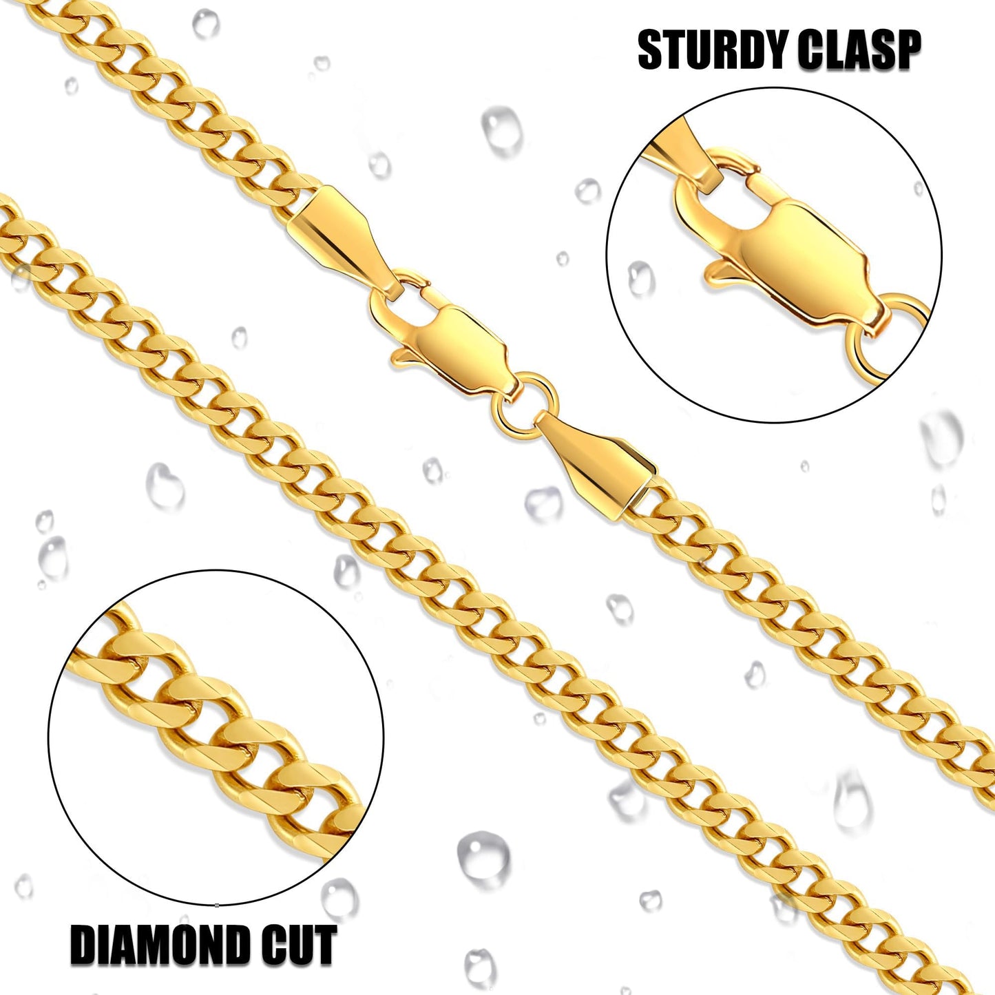 Fiusem 5mm Gold Plated Chains for Men, 18K Gold Plated Stainless Steel Cuban Link Chain Necklace for Men and Women, 24 Inch