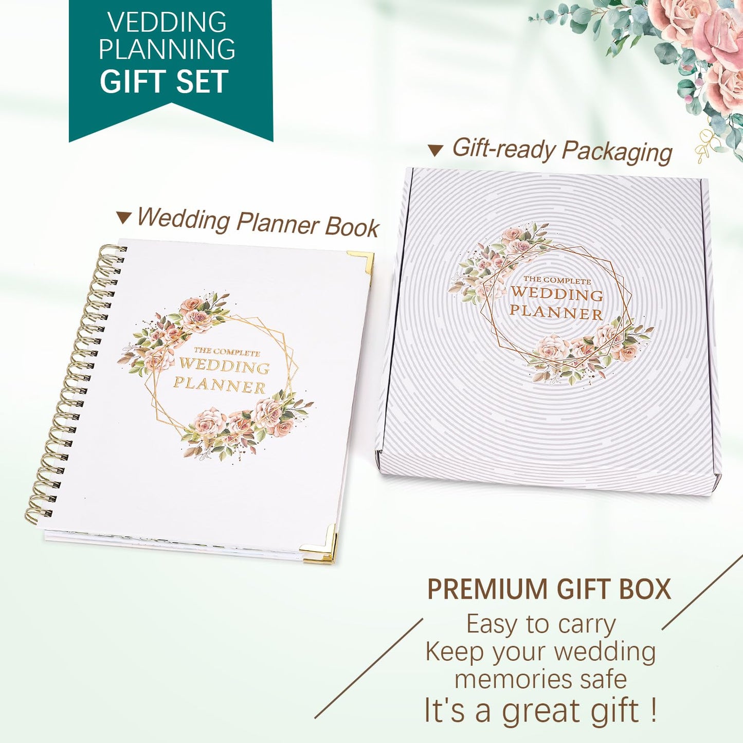 Bride's Wedding Planner & Organizer - Wedding Planner, 188 Pages, Gold Foil Hardcover with Metal Corners + 6 Inside Pockets + Countdown Calendar, Engagement Diary Gift for the Future Bride and Groom