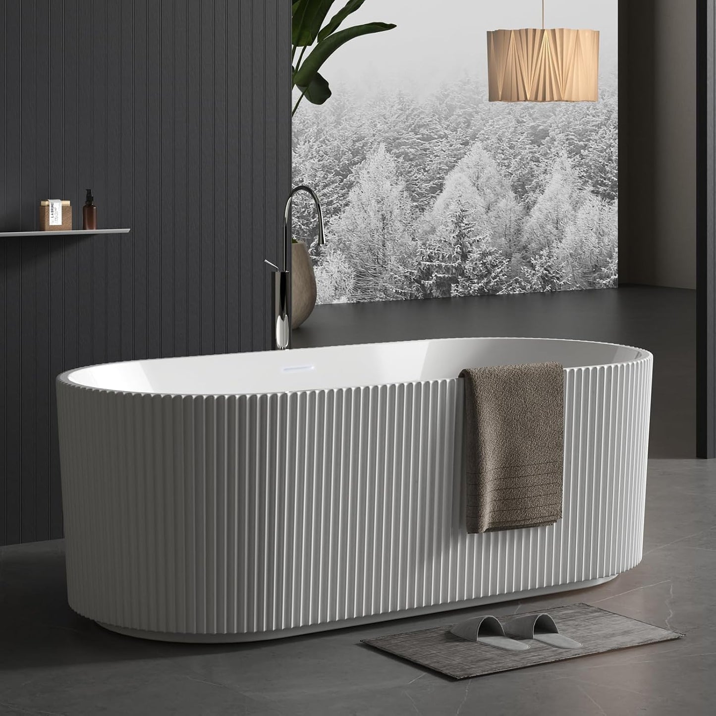 Garvee 67" Deep Soaking Bathtub, Non-Slip Acrylic Tub with Chrome Drain, CUPC Certified, Ergonomic Modern Bath for Bathrooms, Easy-Install, White Striped