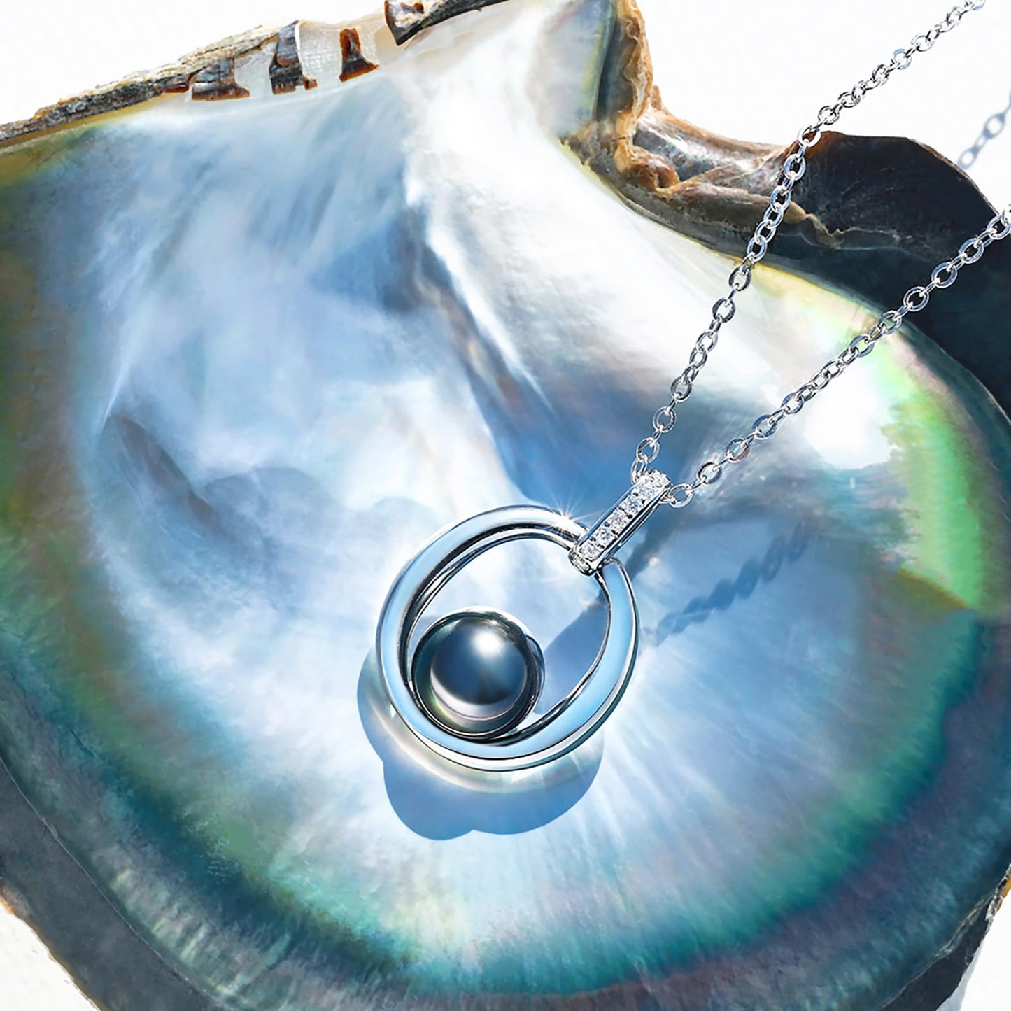 Tahitian Black Pearl Necklace for Women - Gift for Wife, Mom, Grandma, Jewelry Gifts for Wedding Anniversary Birthday Christmas, 9-10mm Seawater Pearl with Sterling Silver Moissanite Oval Pendant