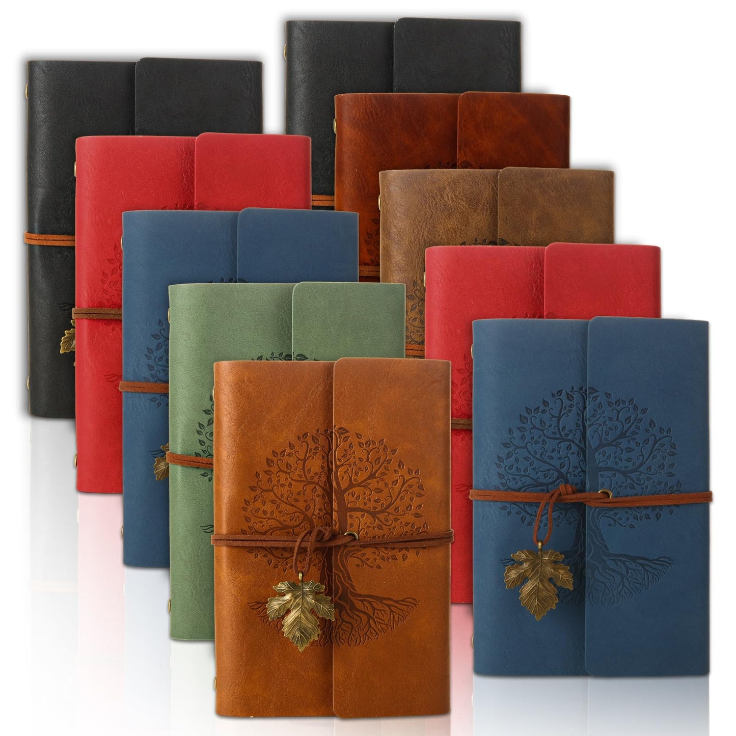 DAJAVE 10 Pack PU Leather Journal Notebook A6, 5'' x 7'' Refillable Journal Bulk, Vintage Travel Journals for Writing,100GSM Lined Paper Writing Notepad Journals Bulk for Women, Men,160 Pages/80 Sheet