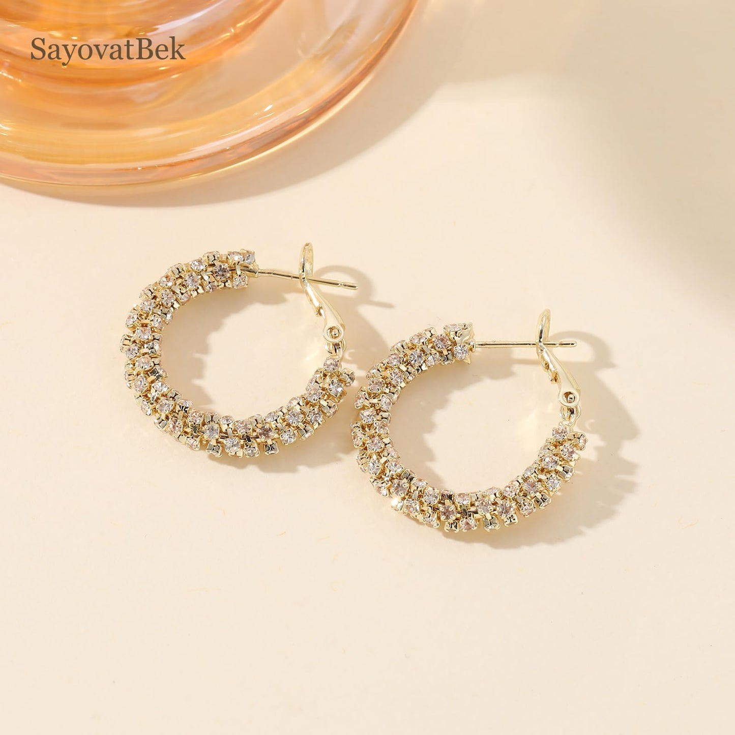 SayovatBek 14K Gold Plated 25–35mm Lightweight Hoop Earrings for Women, Cubic Zirconia, 925 Sterling Silver Post, Hypoallergenic Jewelry