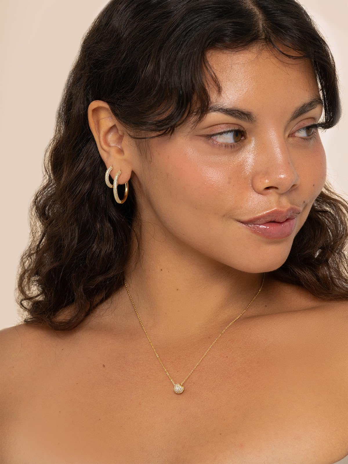 Altitude Boutique CZ Pave Huggie Hoop Earrings | 14K Gold-Plated or Rhodium-Plated | 4-Row Cubic Zirconia Hoops in 17mm or 25mm | Hypoallergenic Modern Statement Hoop Earrings for Women (Gold, 25mm)