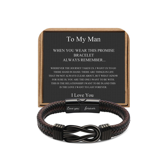 JoycuFF Anniversary Birthday Gifts for Him Boyfriend Husband To My Man Gift from Girlfriend Wife Knot Leather Bracelets for Men
