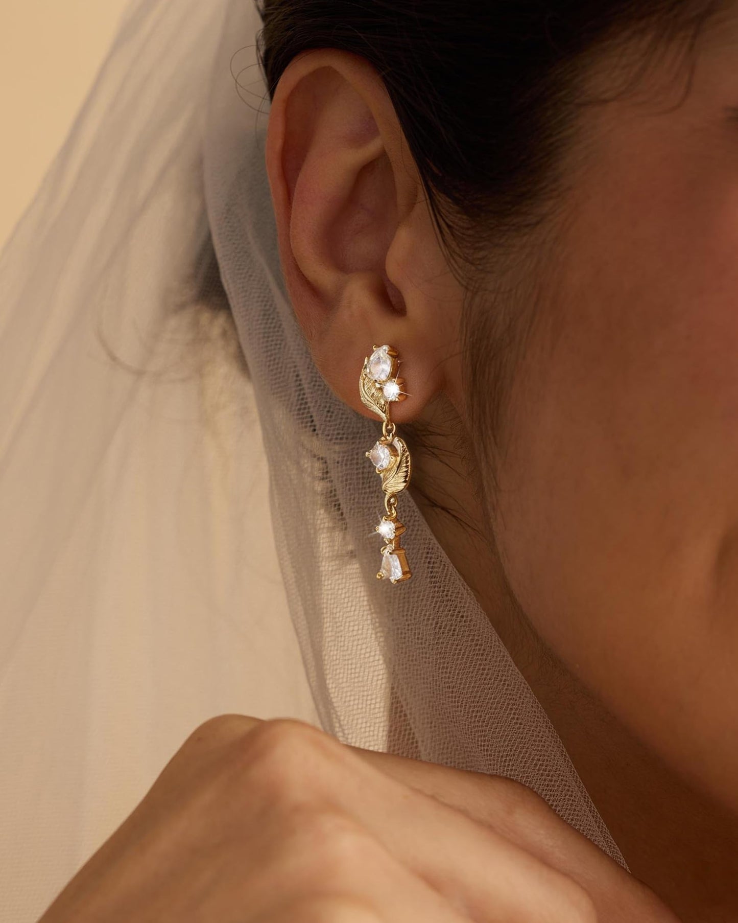 Gold Dangle Earrings for Women Trendy 14K Gold Plated Brides Drop Dangle Cubic Zirconia Elegant Prom Bridal Bridesmaids Wedding Anniversary Dangling Jewelry