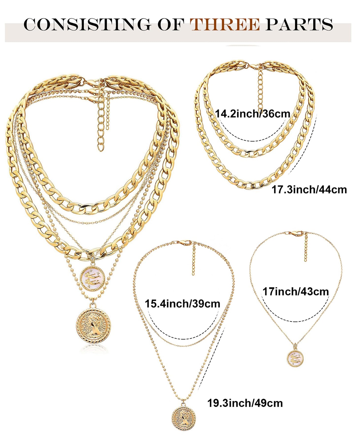 MJartoria Gold Layered Necklaces for Women Trendy Retro Coin Pendant Necklace Dainty Chunky Chain Choker Necklaces for Jewelry Birthday Gifts (Gold, Zodiac-Gemini-3PCS Layered)