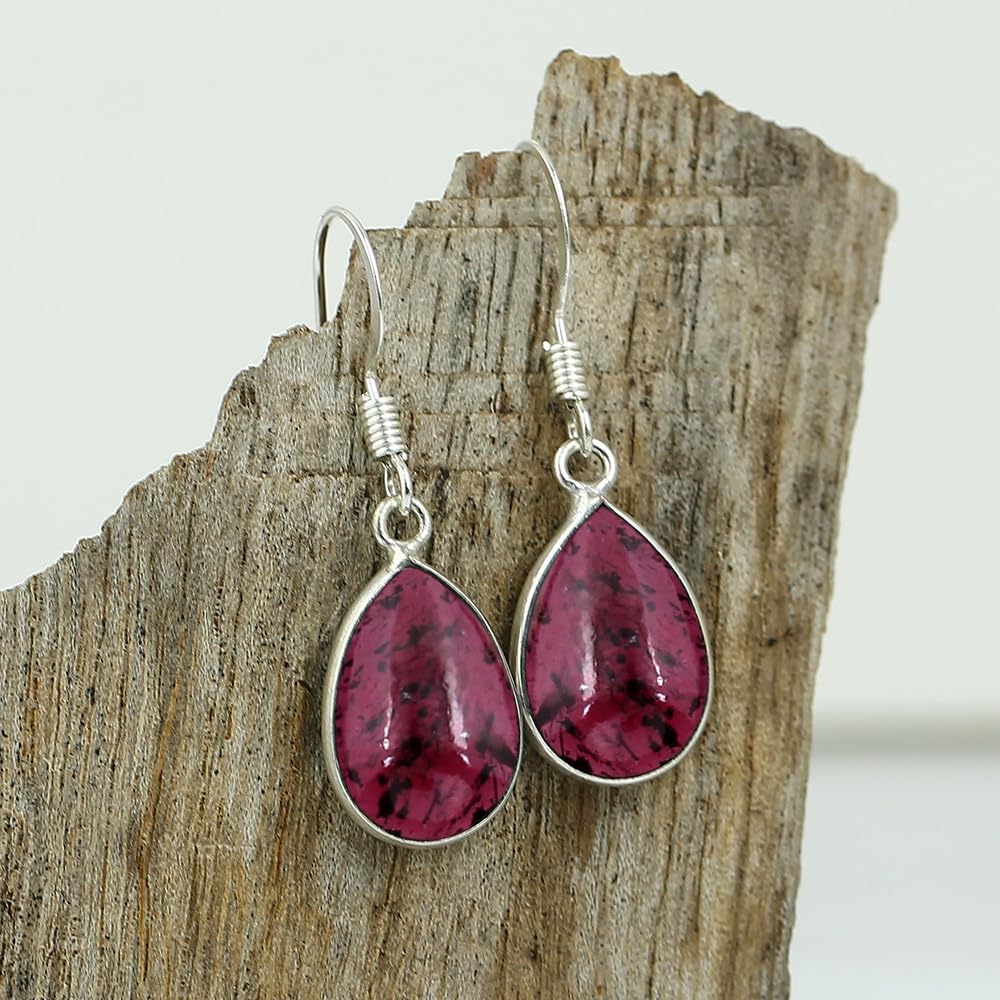 Natural Garnet Sterling Silver Plated Dangle Earrings for Women - Red Stone Teardrop Shape January Birthstone Handmade Drop Earrings Jewelry - Perfect for Anniversaries Wedding