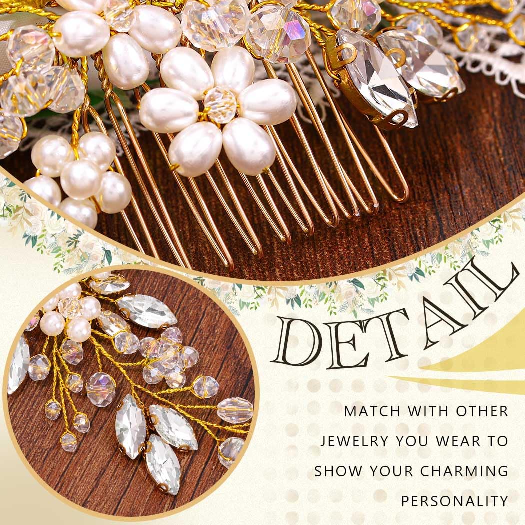 JAKAWIN Bridal Hair Accessories Wedding Hair Comb Silver Pearl Hair Piece for Women HC034 (2-Gold)