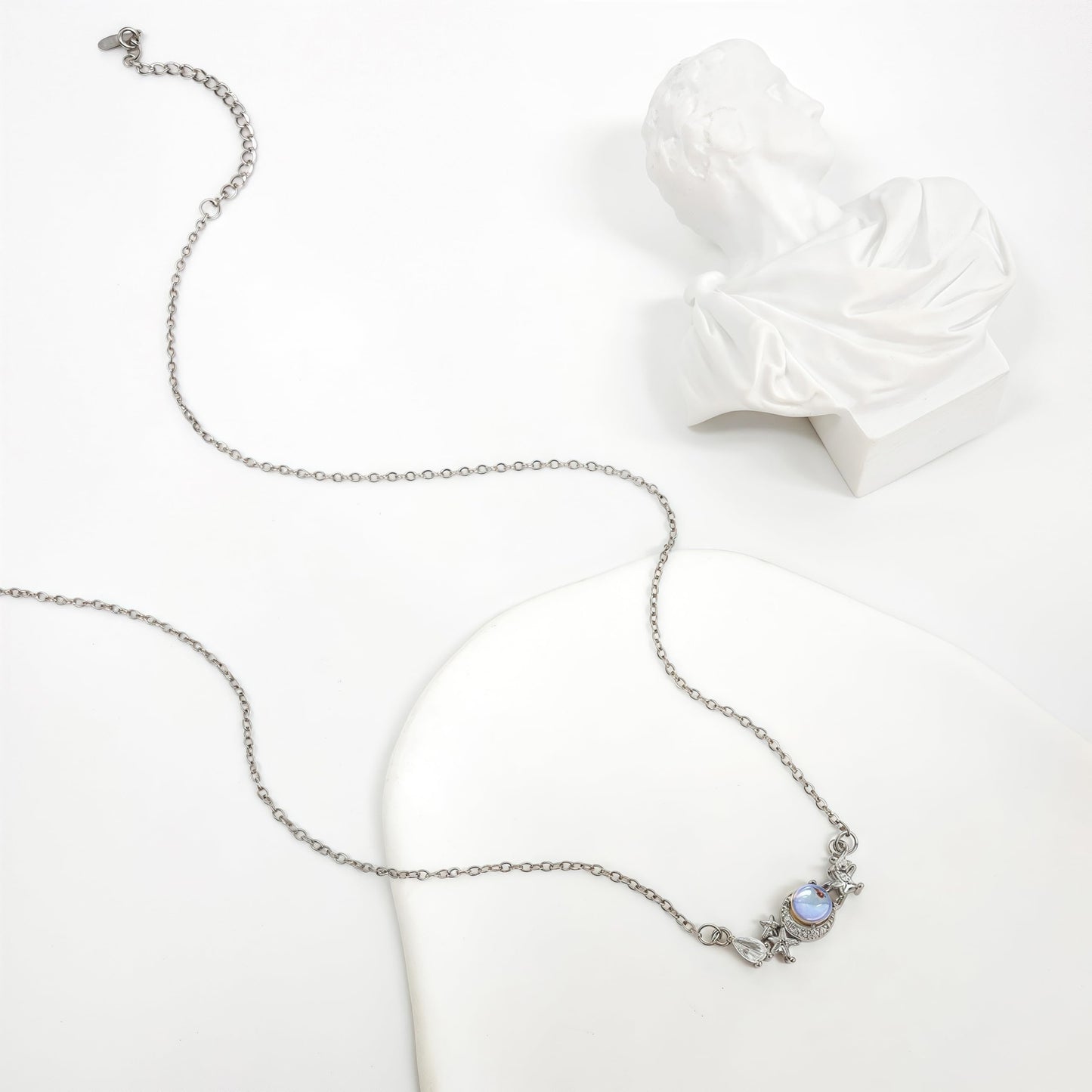 Buyongwant Star Moon Necklace for Women Moonstone Irregular Pendant Simple High Fashion Jewelry Silver
