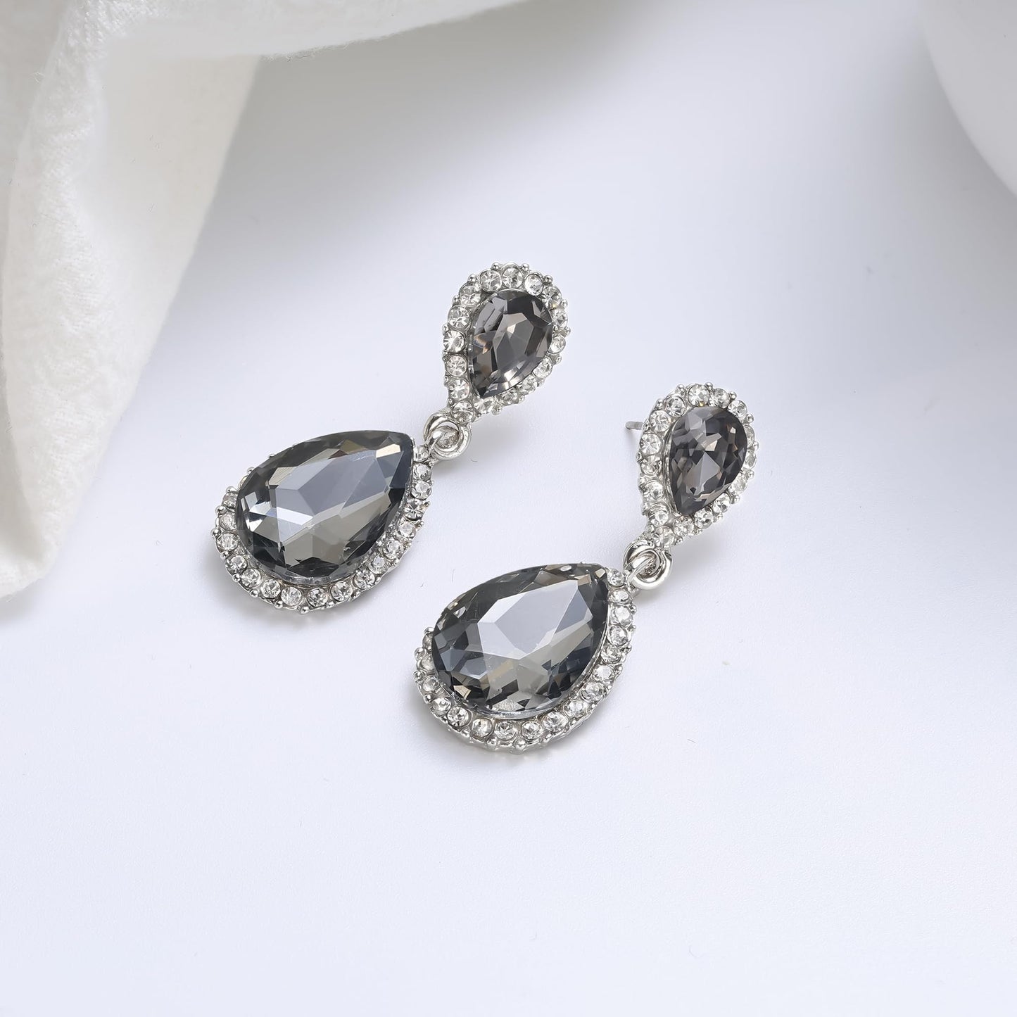 EVER FAITH Women's Austrian Crystal Wedding Tear Drop Dangle Earrings Dark Grey