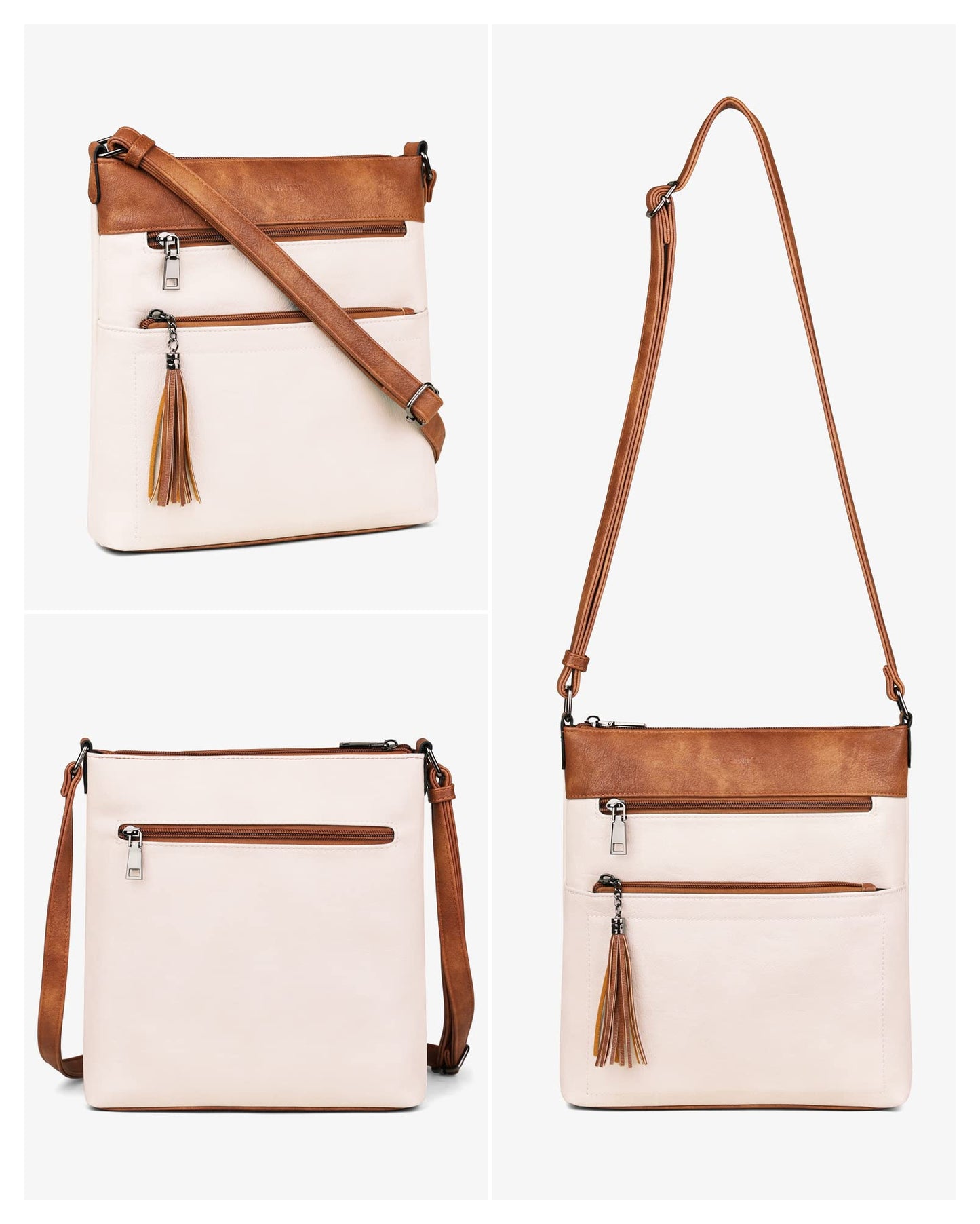 MASINTOR Crossbody Purses for Women, Multi Pocket Casual Crossbody Bag, Soft Leather Adjustable Strap Shoulder Bag with Tassel