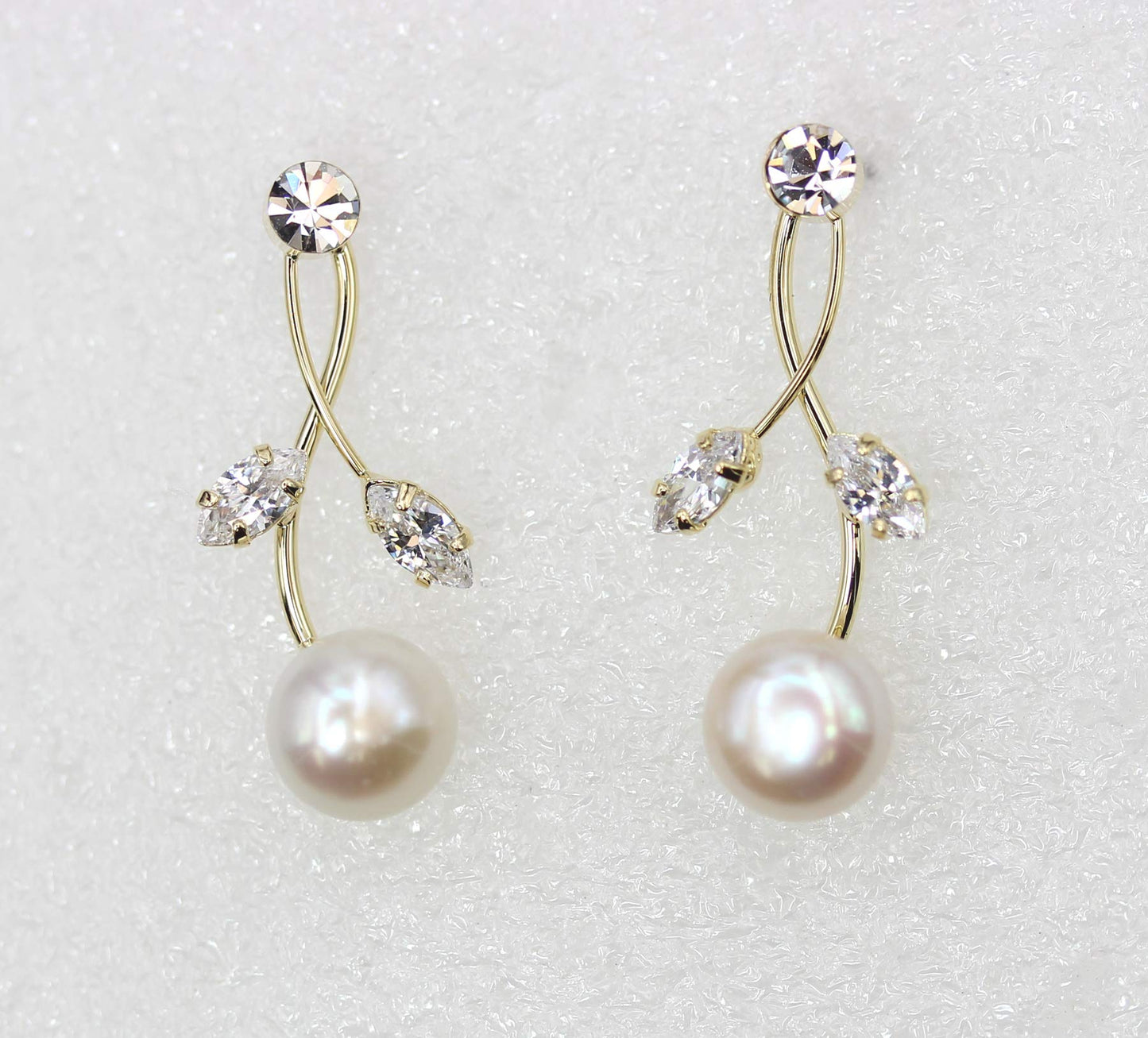 Faship Gorgeous Clear CZ Crystal Genuine Freshwater Pearls Floral Necklace Earrings Set - Clear/Gold-Plated
