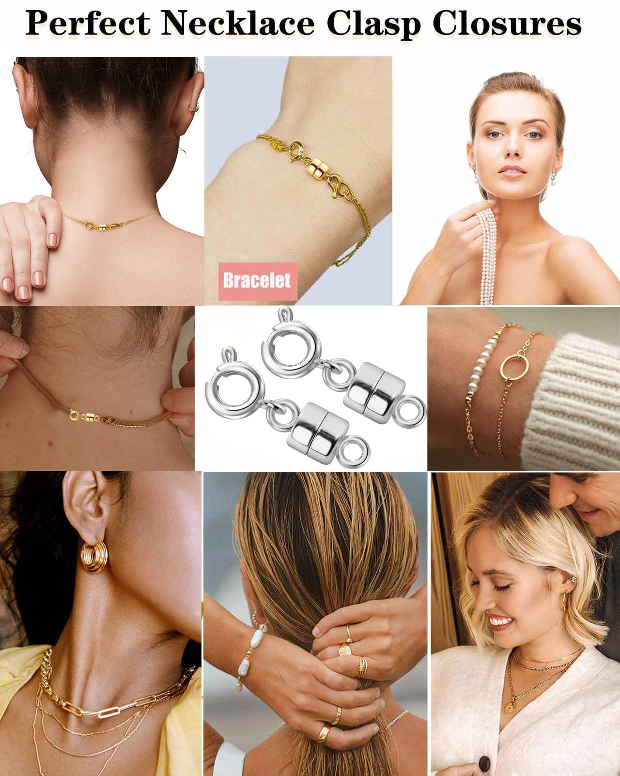 Dailyacc Magnetic Necklace Clasps and Closures - Safety 14 K Gold and Silver Jewelry Converters for Bracelets Chain Extender
