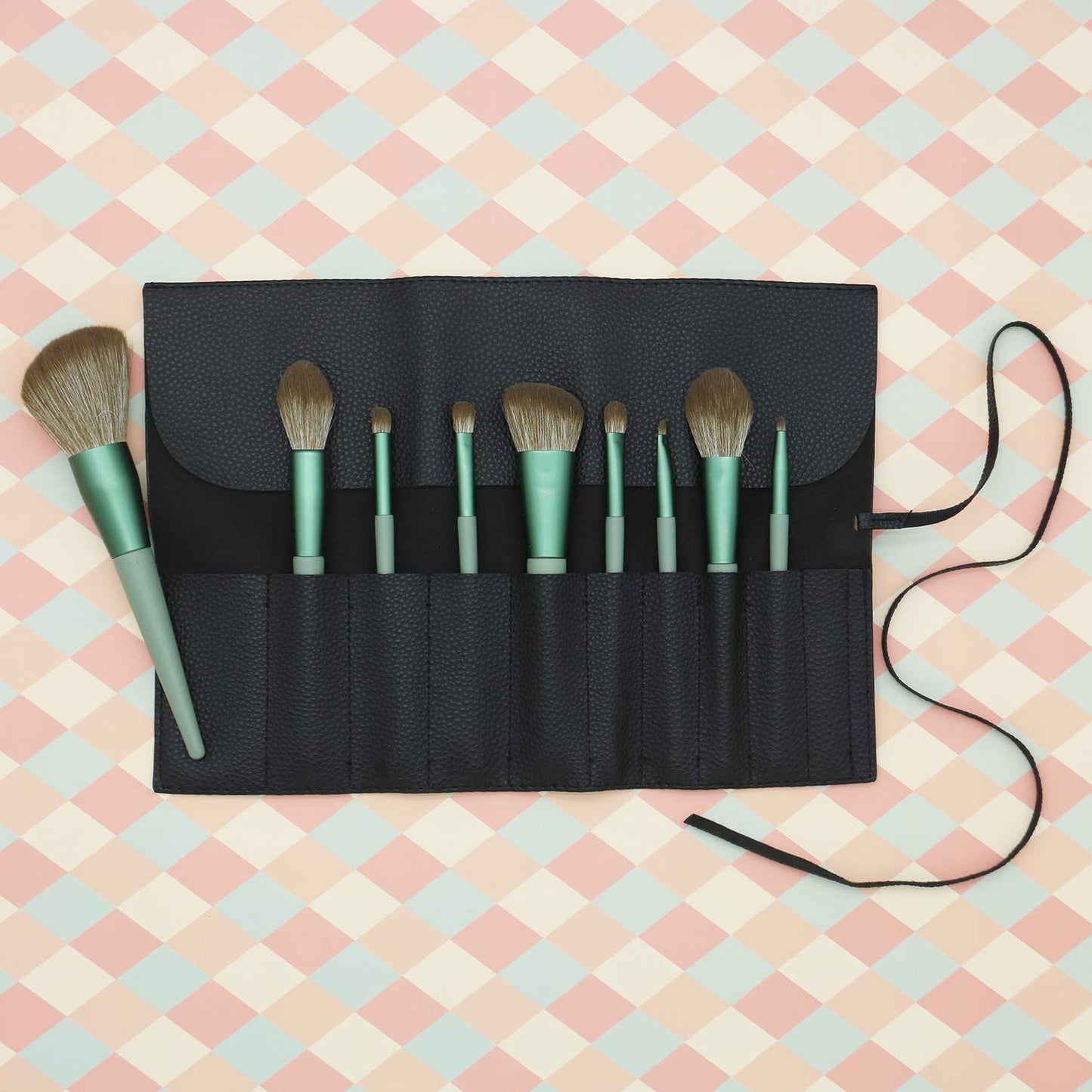 Bird&Fish Makeup Brush Case Travel, makeup brush bag，makeup brush silicone case roll up bag,Rolling Bag Storage Case PU Leather,Holder Organizer Brushes Pouch Cosmetic Bag for Travel(Black)