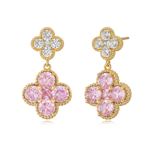 MTMY Dangle Earrings for Women 14K Gold Plated Four Leaf Clover Dangling Drop Birthstone Stud Earrings Trendy Flower Birthstone Jewelry Birthday Gifts(October)