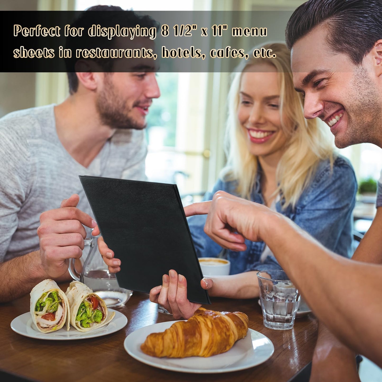 FLKQC Restaurant Menu Covers Holders 8.5 X 11, 10 Pack Synthetic Leather Menu Holder Covers Book Style with Angled Corners Black for Wine List, Certificate Organizer Diploma Holder