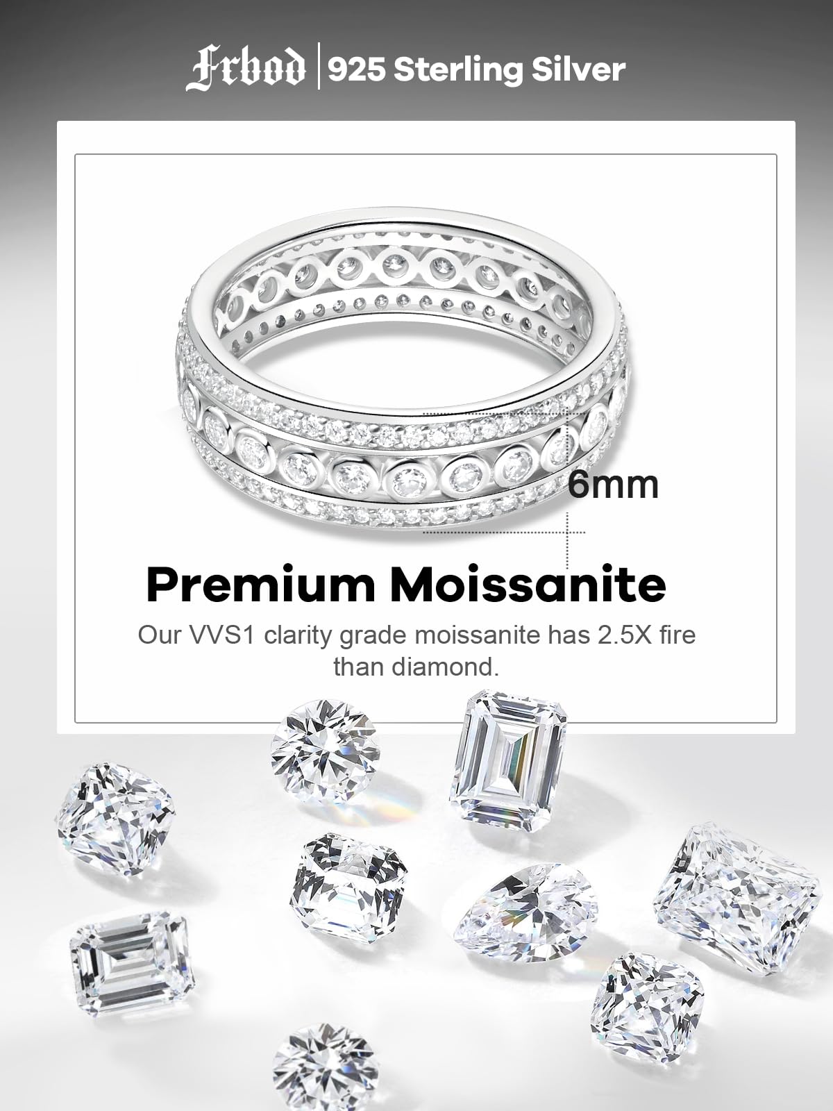 Frbod Women's Moissanite Wedding Ring 925 Silver Thick Wide Band Channel-Setting Eternity Promise Ring for Wife Lover Size 8
