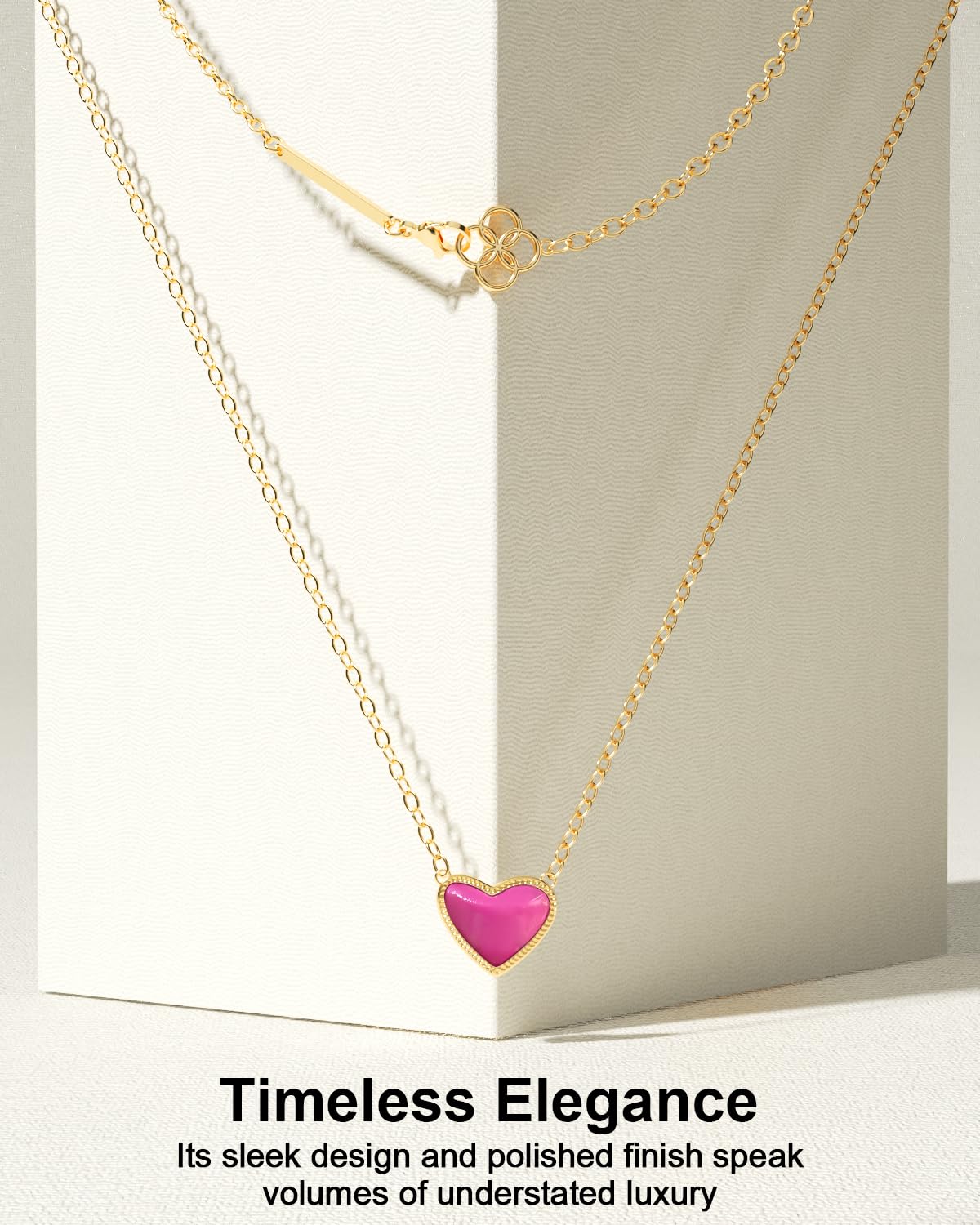 AICase 18K Gold Plated Heart Pendant Necklace for Women,Fashion Dainty Simple Adjustable Length Jewelry,Anniversary Birthday Gifts for Women/MoM/Sister/Friends/Her/Wife/Grandma/Coworker_Hot Pink