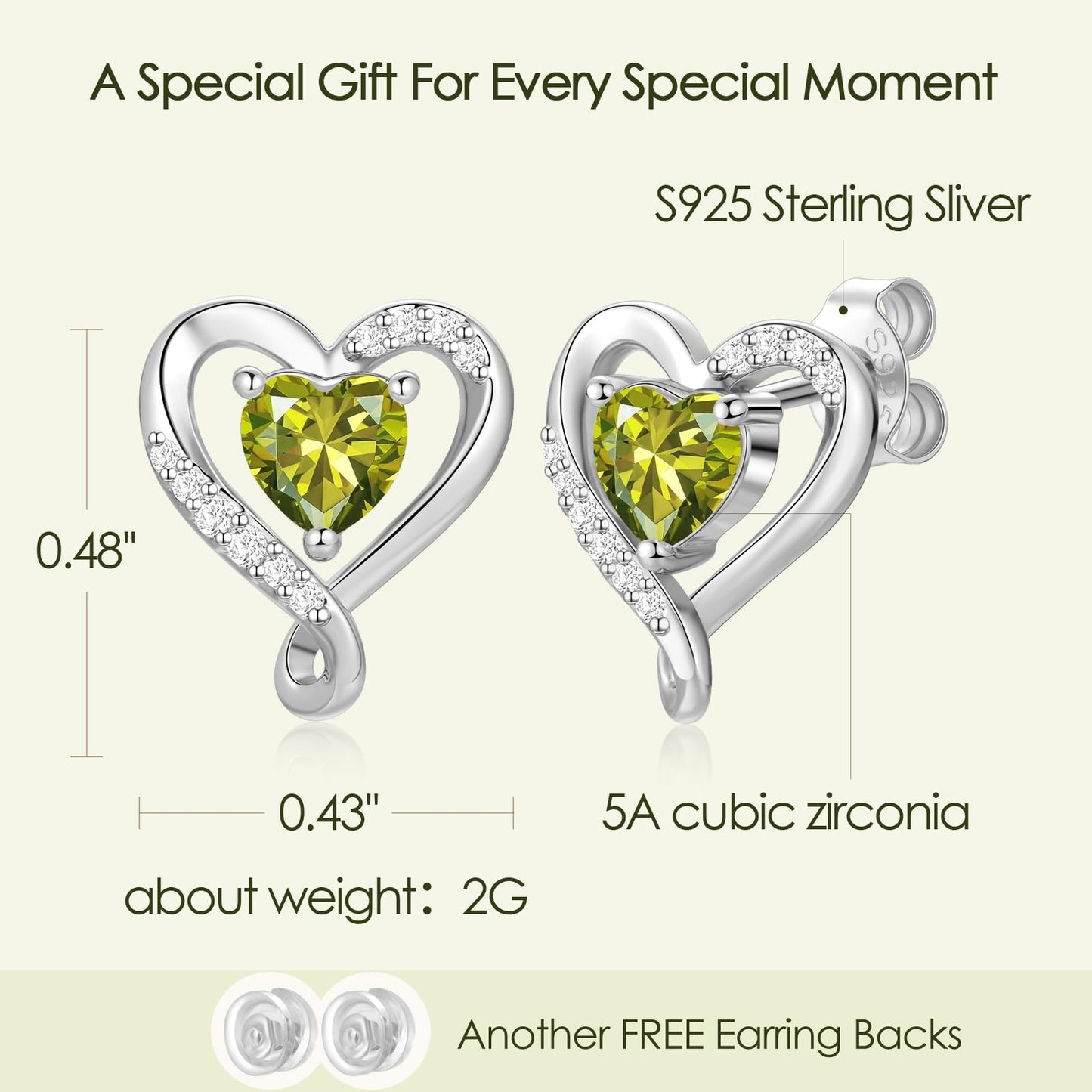 Zifeel Earrings for Women, 925 Sterling Silver Birthstone Heart Studs Earring for Girlfriend Wife, Anniversary Birthday Christmas Valentines Mother’s Day Gifts Jewelry for Women Wife Her Mom